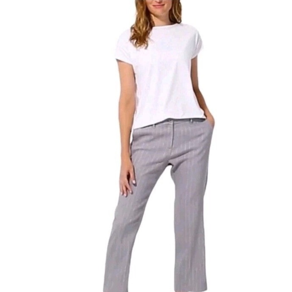 J. Jill Linen Stretch Grey Pinstripe Petite Straight Leg Pants 8P WPT218712